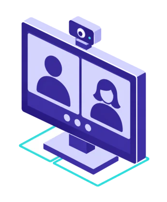 Illustration: Screen showing a video call and a camera — Video consultation
