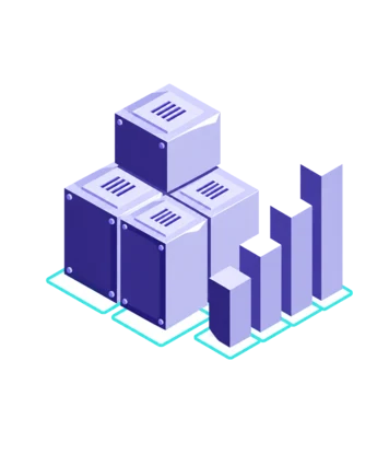Illustration: stacked data cubes with a bar chart — supply data for research