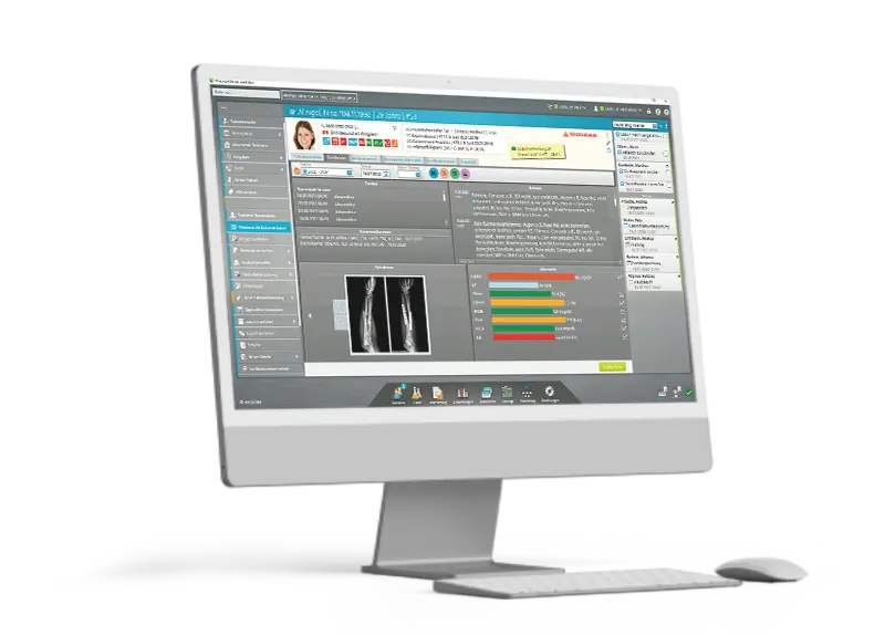 Dashboard of the practice management software, featuring key performance indicators and trend charts