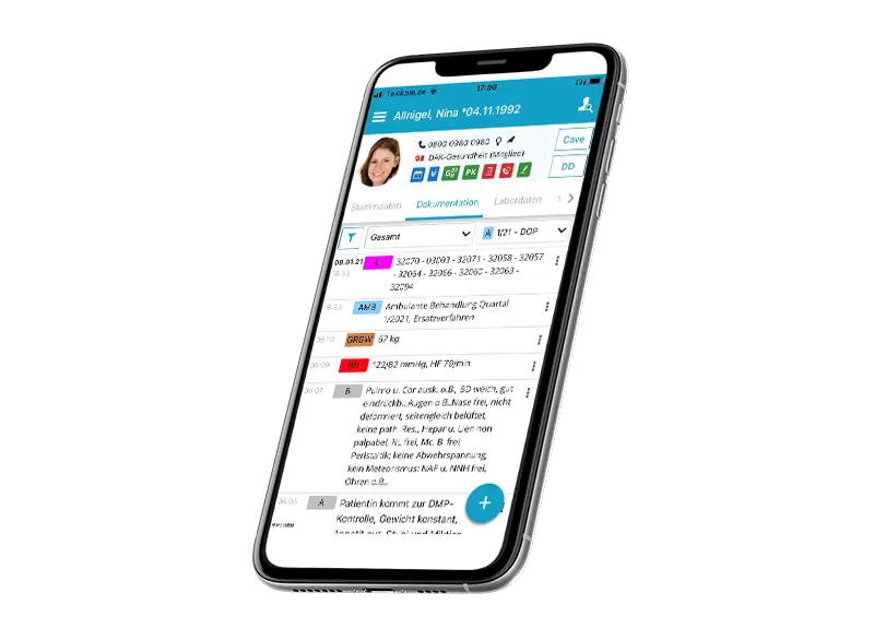 Practice software on a smartphone using the ‘medatixx’ mobile app